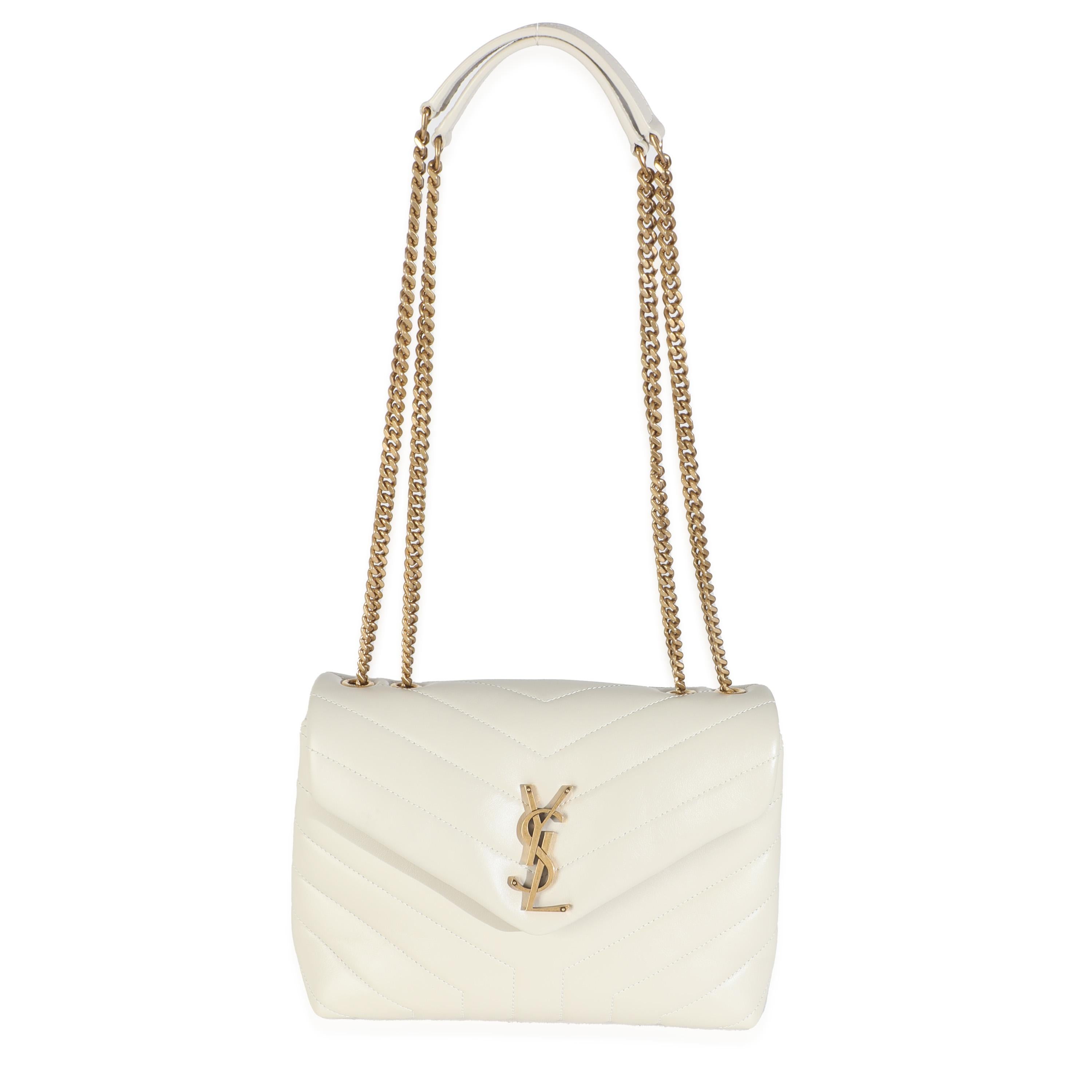 Saint Laurent Crema Weiches Kalbsleder Y Gesteppt Kleine Loulou Kette Satchel im Angebot 1