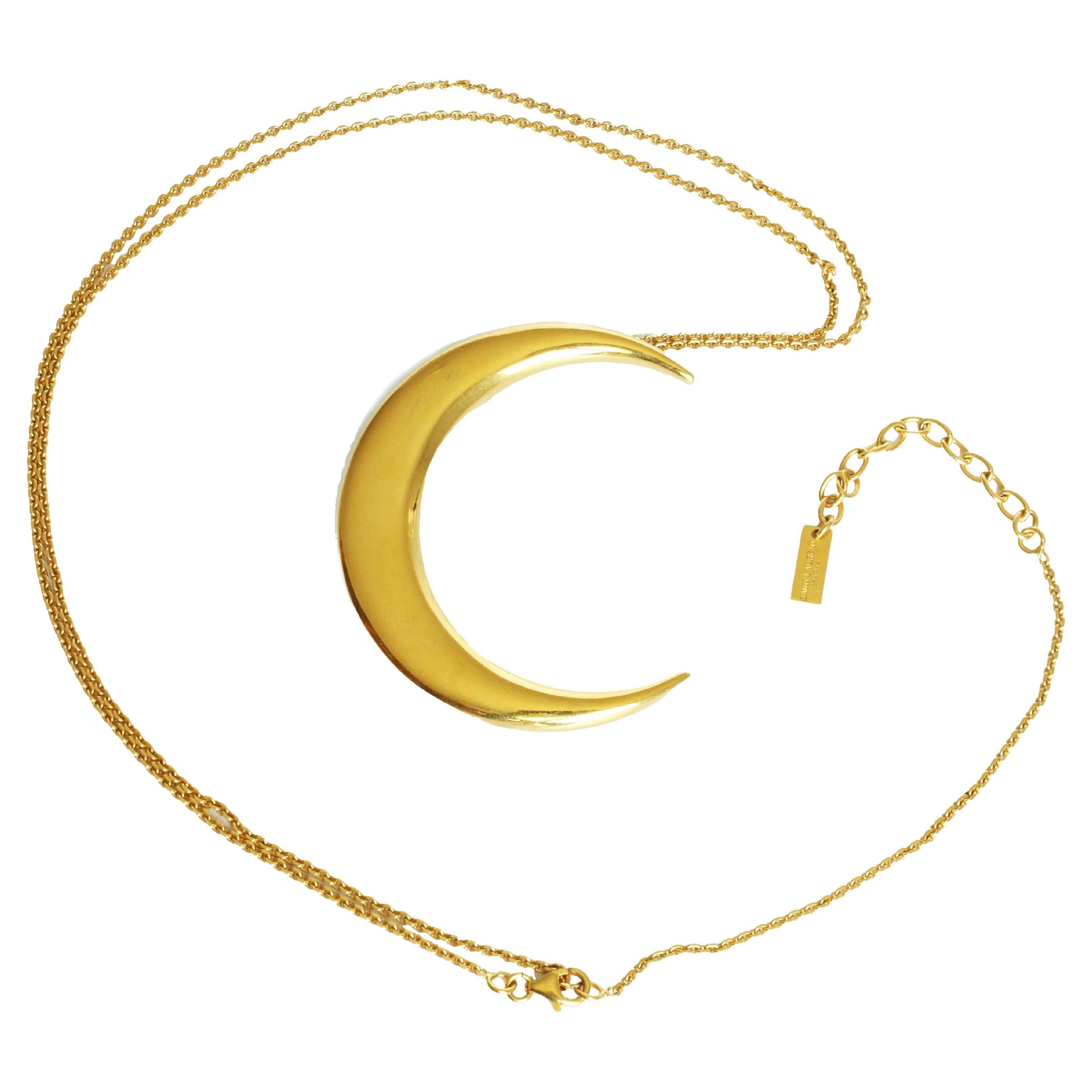 Saint Laurent Collana con ciondolo a forma di mezzaluna Oversize Catena in metallo dorato EUC in vendita