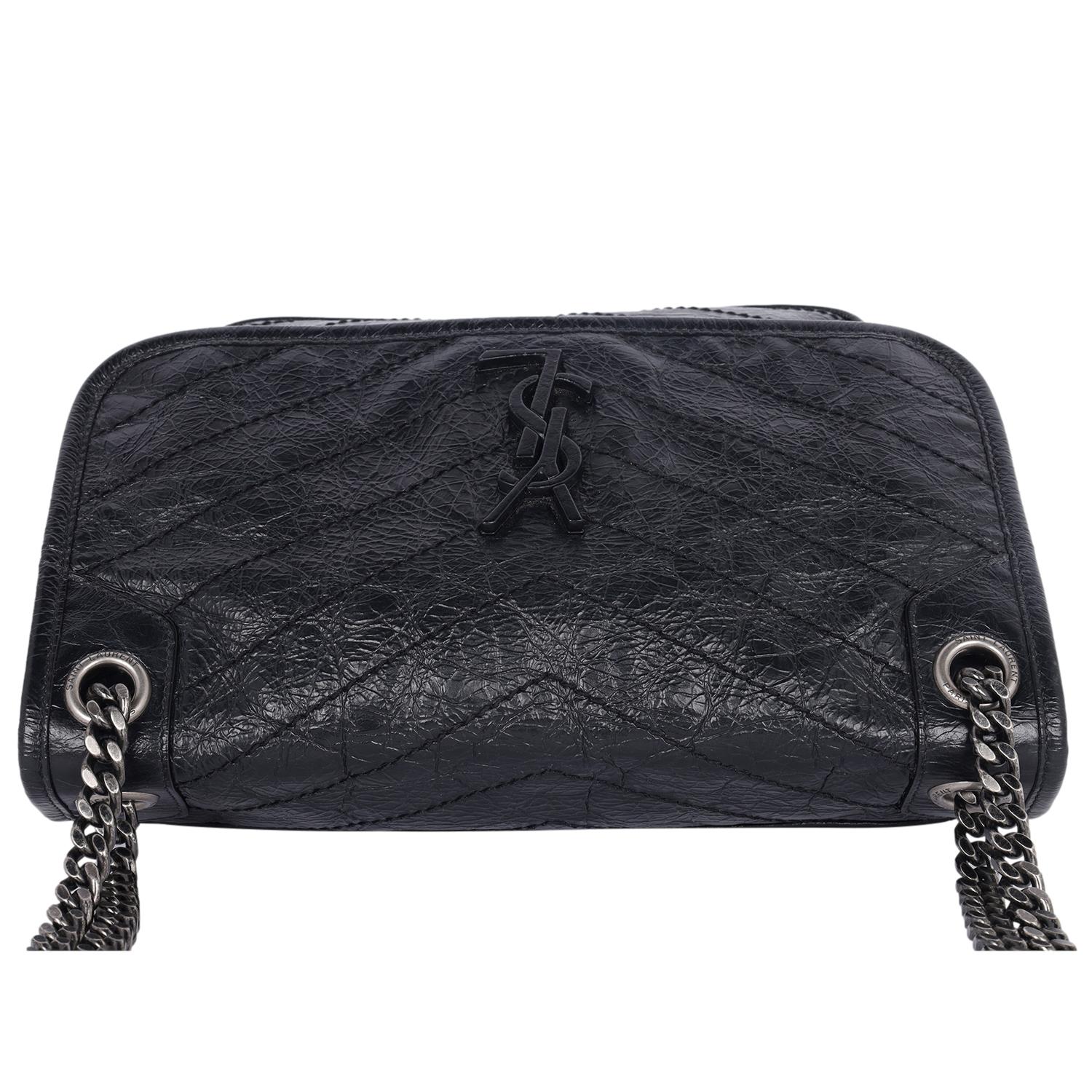 Saint Laurent Matelasse Medium Niki Kette Satchel aus geknittertem Kalbsleder Matelasse mit Monogramm Medium im Angebot 8