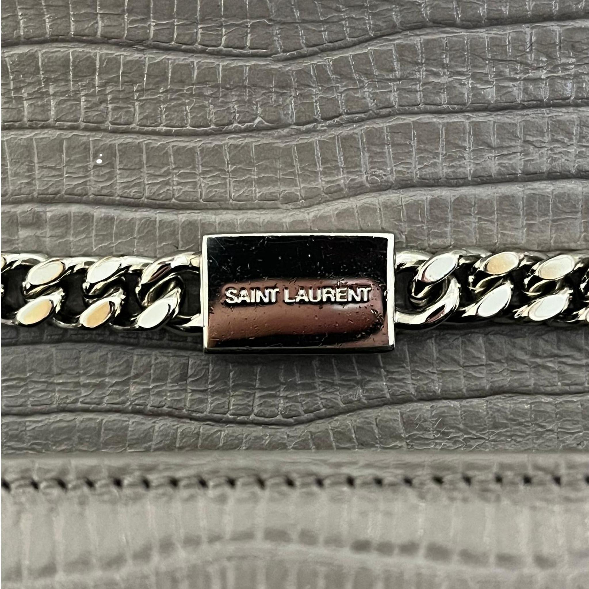 Saint Laurent Croc Embossed Leather Kate Tassel Shoulder Bag For Sale 5