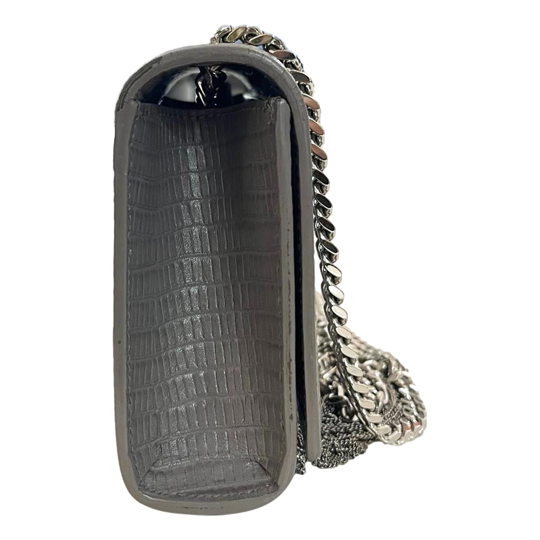 Gray Saint Laurent Croc Embossed Leather Kate Tassel Shoulder Bag For Sale