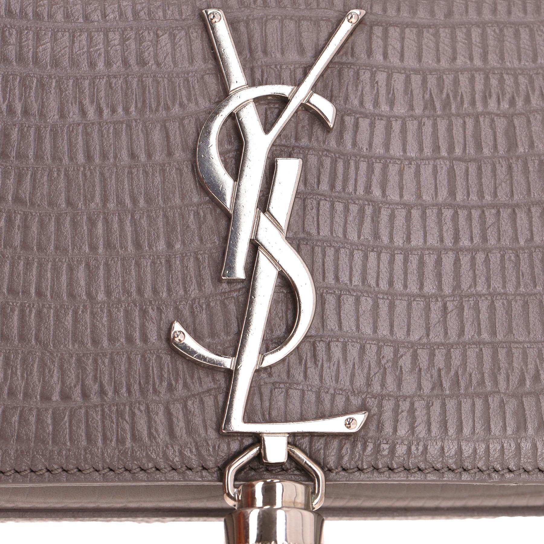 Saint Laurent Croc Embossed Leather Kate Tassel Shoulder Bag For Sale 2
