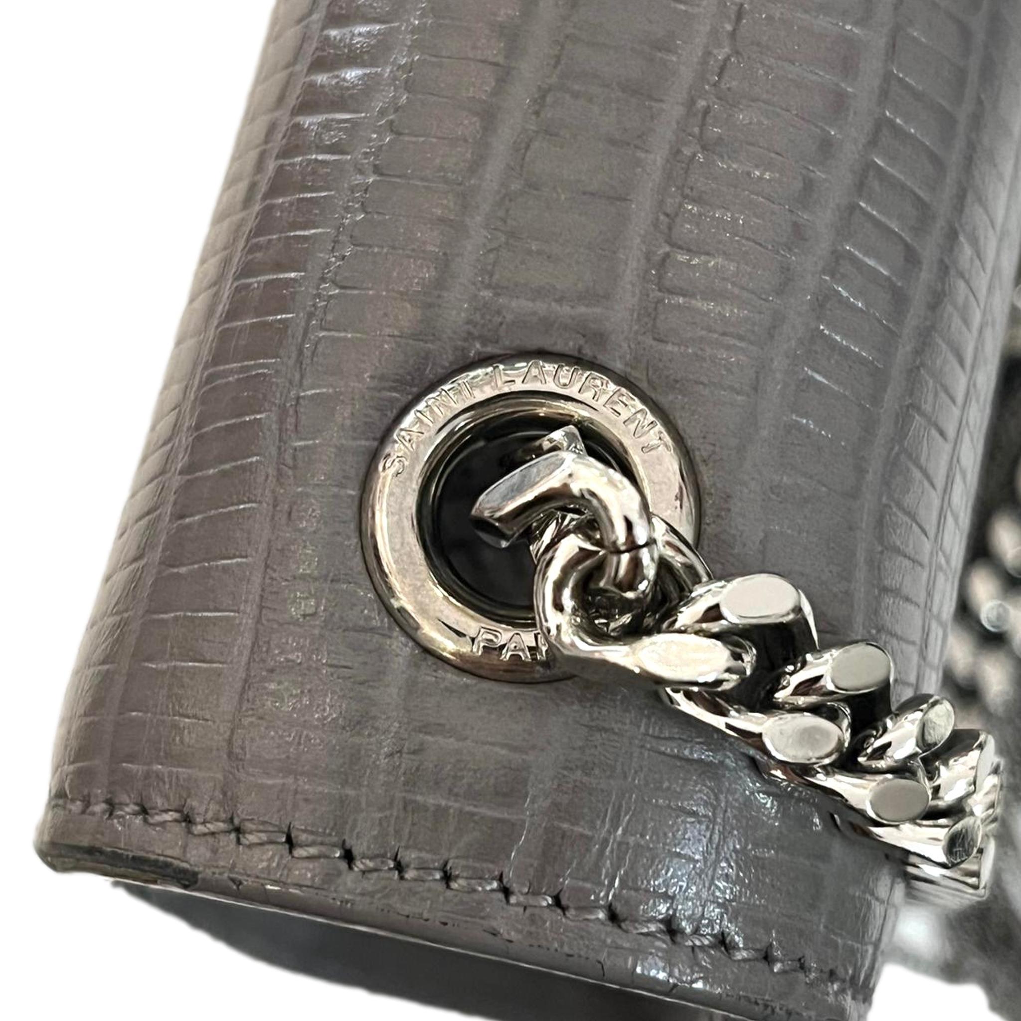 Saint Laurent Croc Embossed Leather Kate Tassel Shoulder Bag For Sale 4