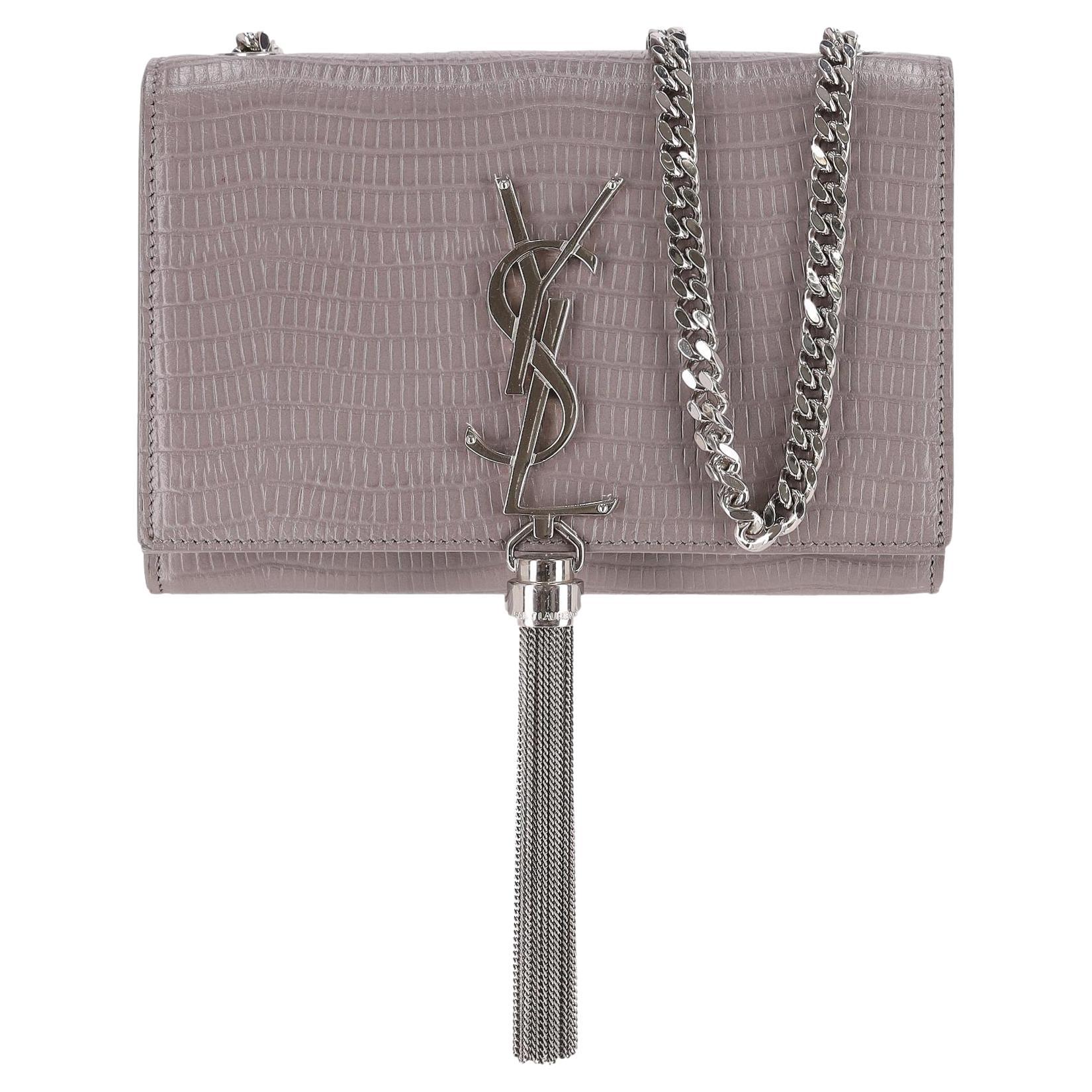 Saint Laurent Croc Embossed Leather Kate Tassel Shoulder Bag For Sale