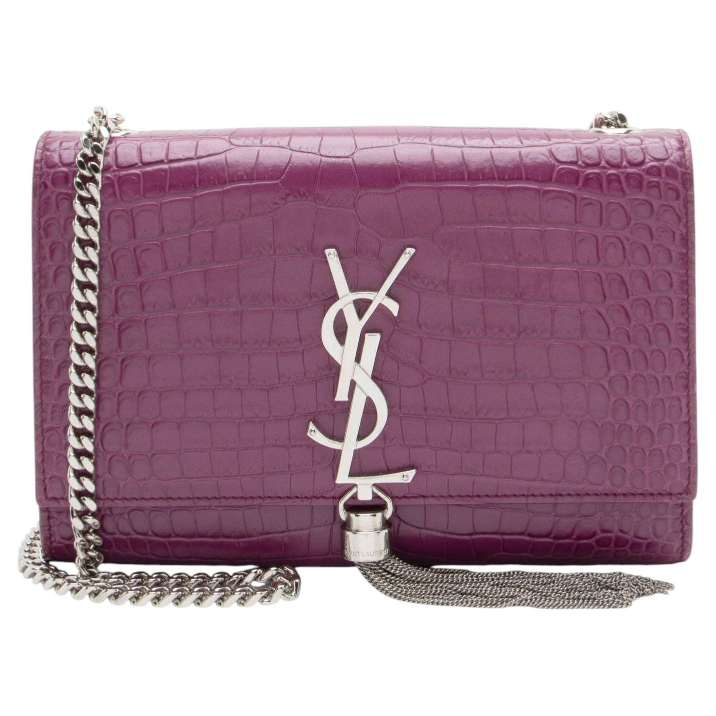 Saint Laurent Croc Embossed Leather Monogram Kate Tassel Small Shoulder Bag For Sale