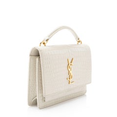 Saint Laurent Croc Embossed Leather Monogram Sunset Chain Wallet