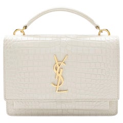 Saint Laurent Croc Embossed Leather Monogram Sunset Chain Wallet