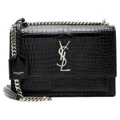 Saint Laurent Croc Embossed Leather Monogram Sunset Medium Shoulder Bag