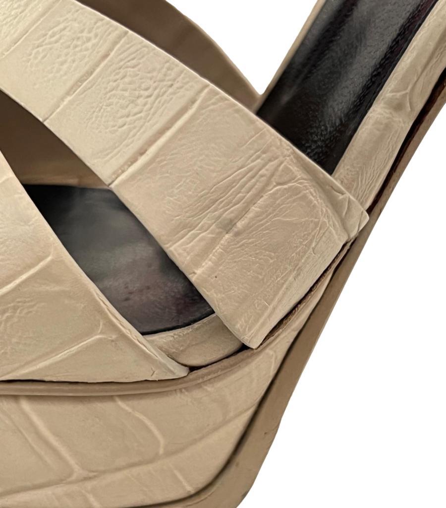 Saint Laurent Croc Embossed Leather Tribute Platform Sandals 3