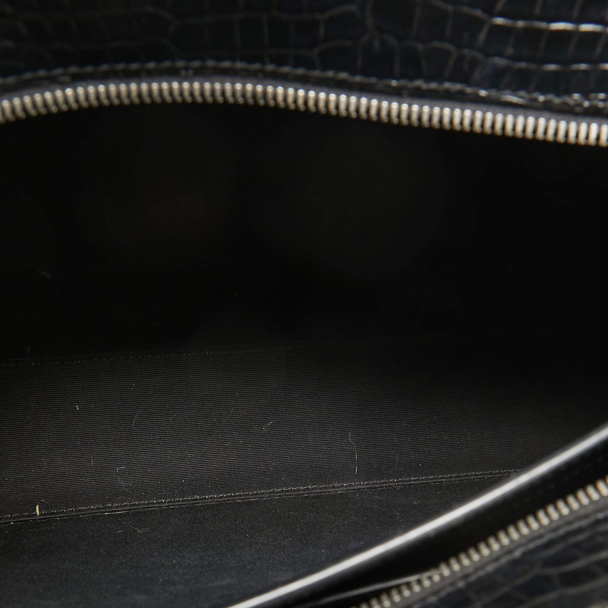 Saint Laurent Croc Embossed Leather Uptown Tote 6