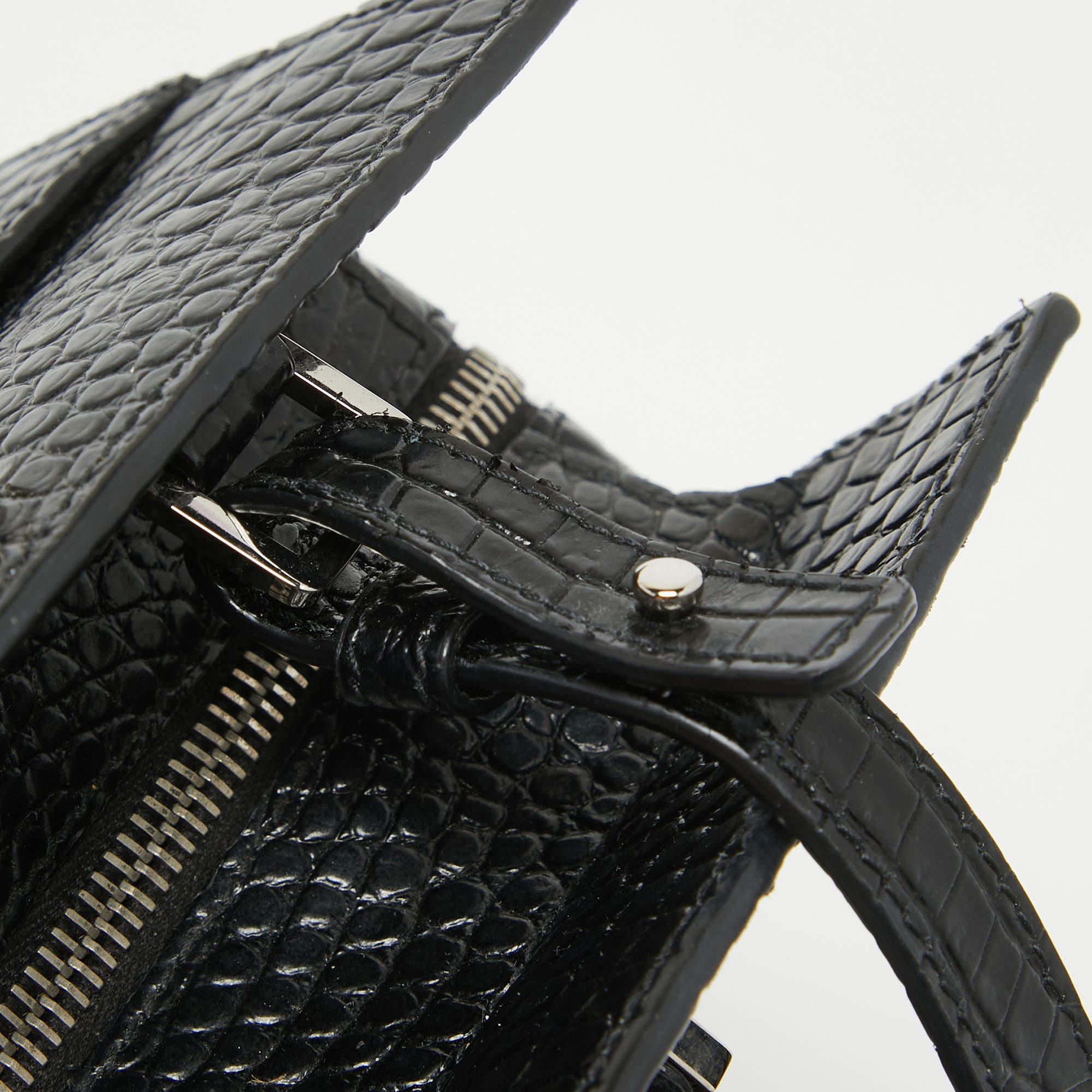 Saint Laurent Croc Embossed Leather Uptown Tote 8