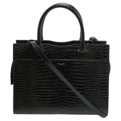 Saint Laurent Croc Embossed Leather Uptown Tote