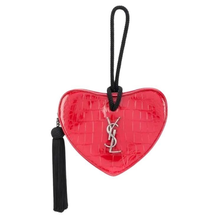Saint Laurent Croc Embossed Red Patent Sac Coeur Heart Clutch Bag For Sale