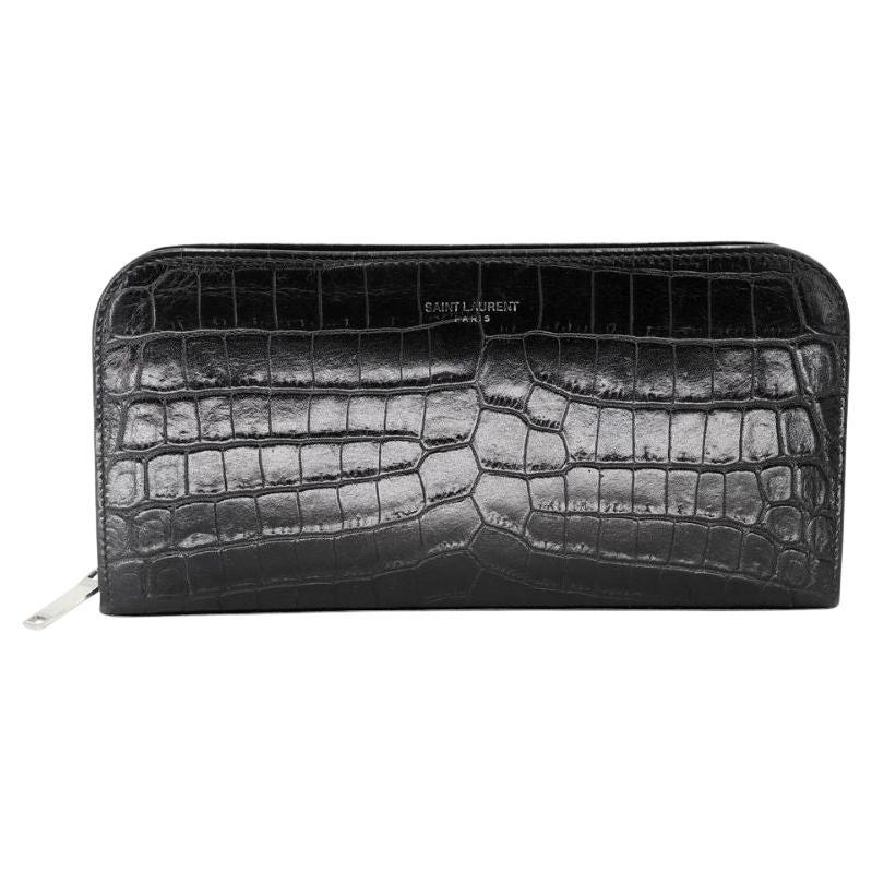 Saint Laurent Crocodile Detail Embossed Long Wallet Sl-1201P-0002 For Sale