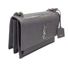 Saint Laurent Crocodile Embossed Leather Medium Sunset Bag