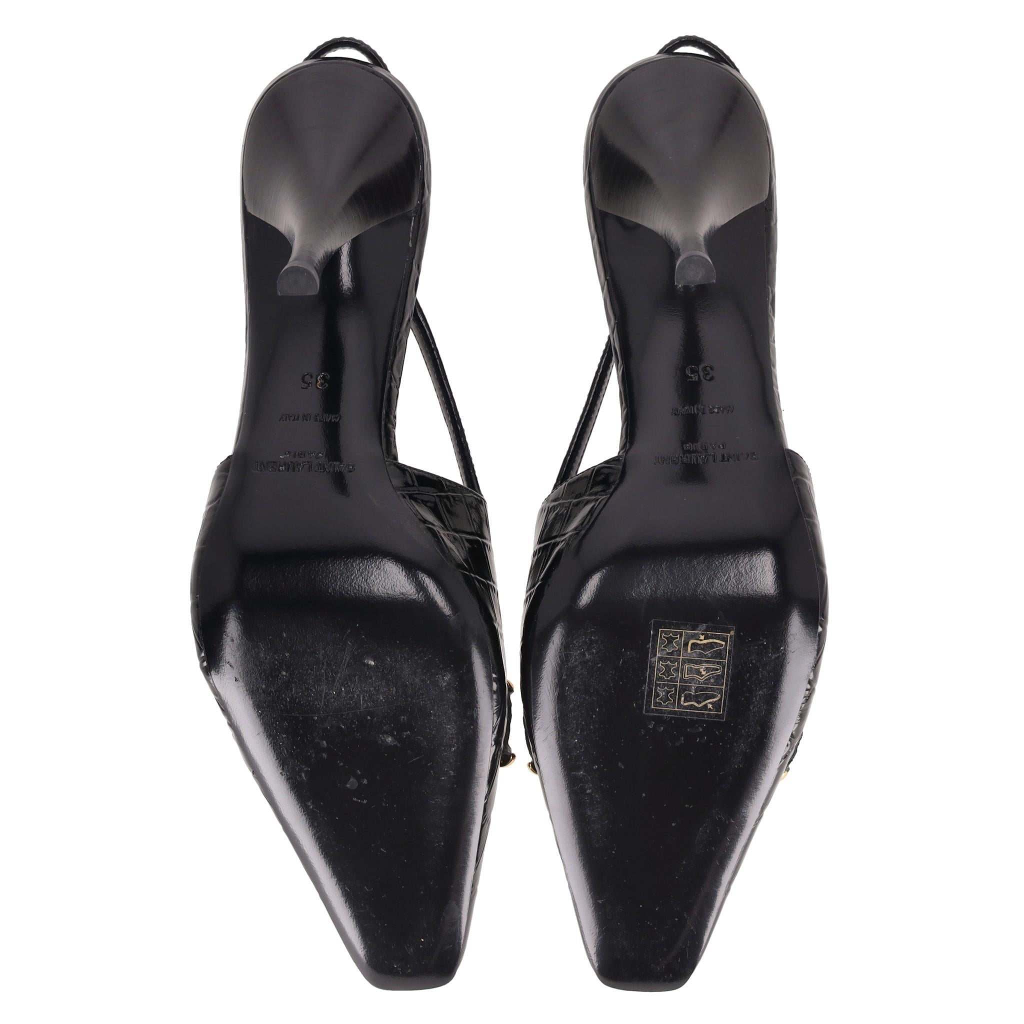 Saint Laurent Crocodile Embossed Leather Slingback Tom Pumps 1