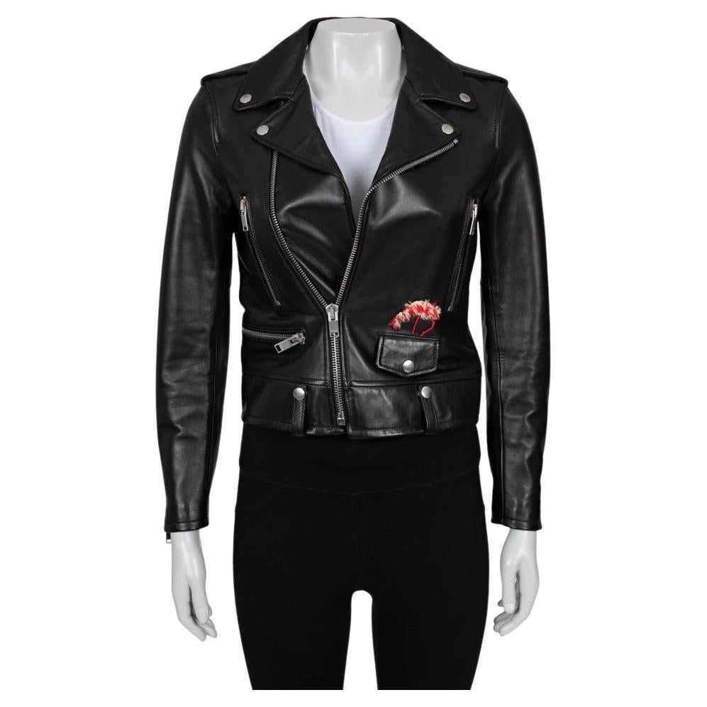 Saint Laurent Cropped Embroidered Leather Jacket Sz.38 M