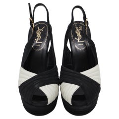 Saint Laurent Cross Strap Peep-Toe Platform Pumps in Black Suede