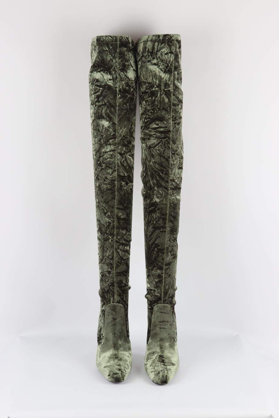 Saint Laurent Crushed Velvet Over The Knee Boots Eu 38 Uk 5 Us 8 In Excellent Condition In London, GB