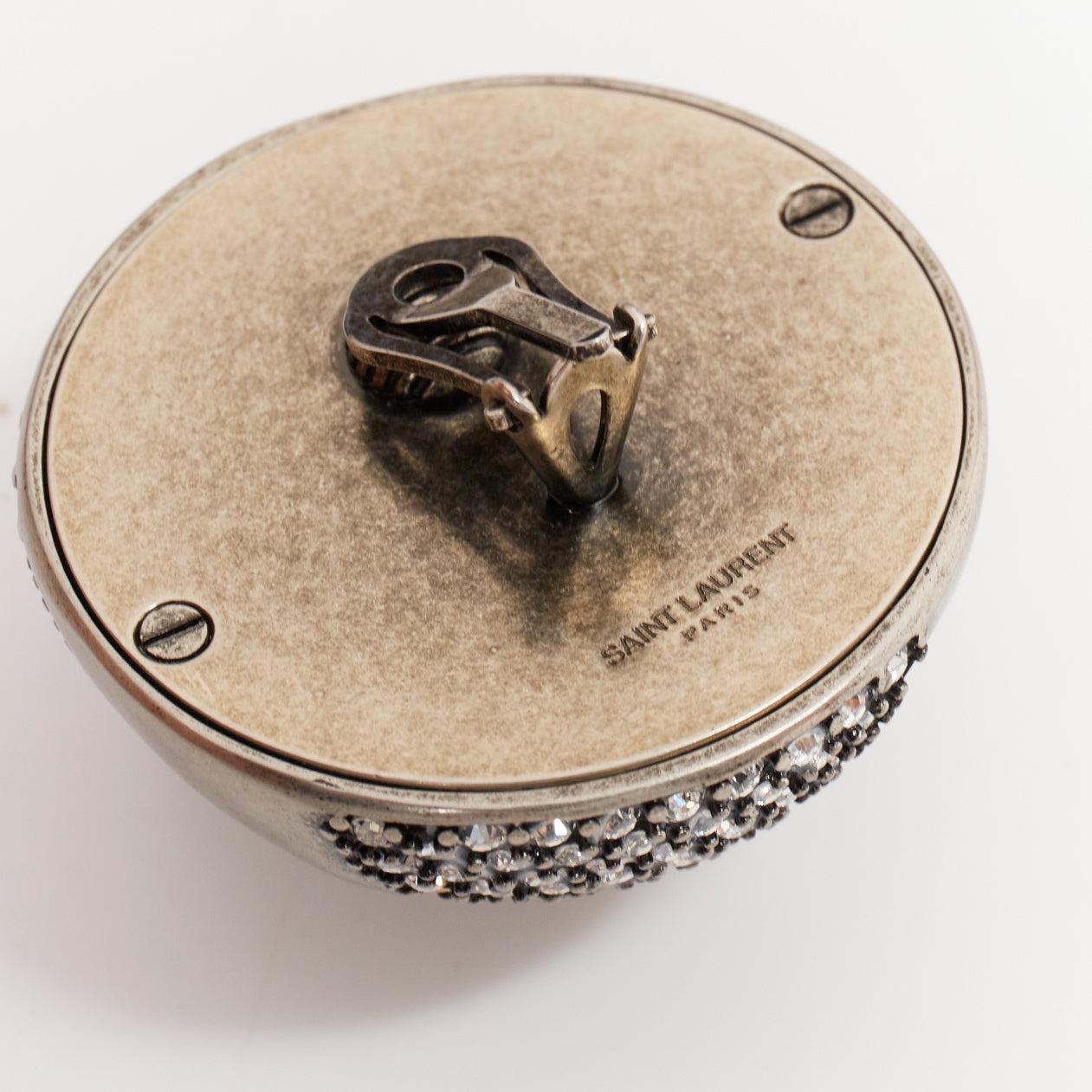 SAINT LAURENT orecchini a clip con cupola in metallo argentato impreziositi da cristalli Pair in vendita 3
