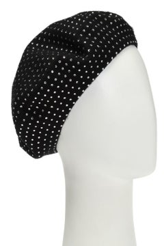 Saint Laurent Crystal Embellished Black Wool Beret