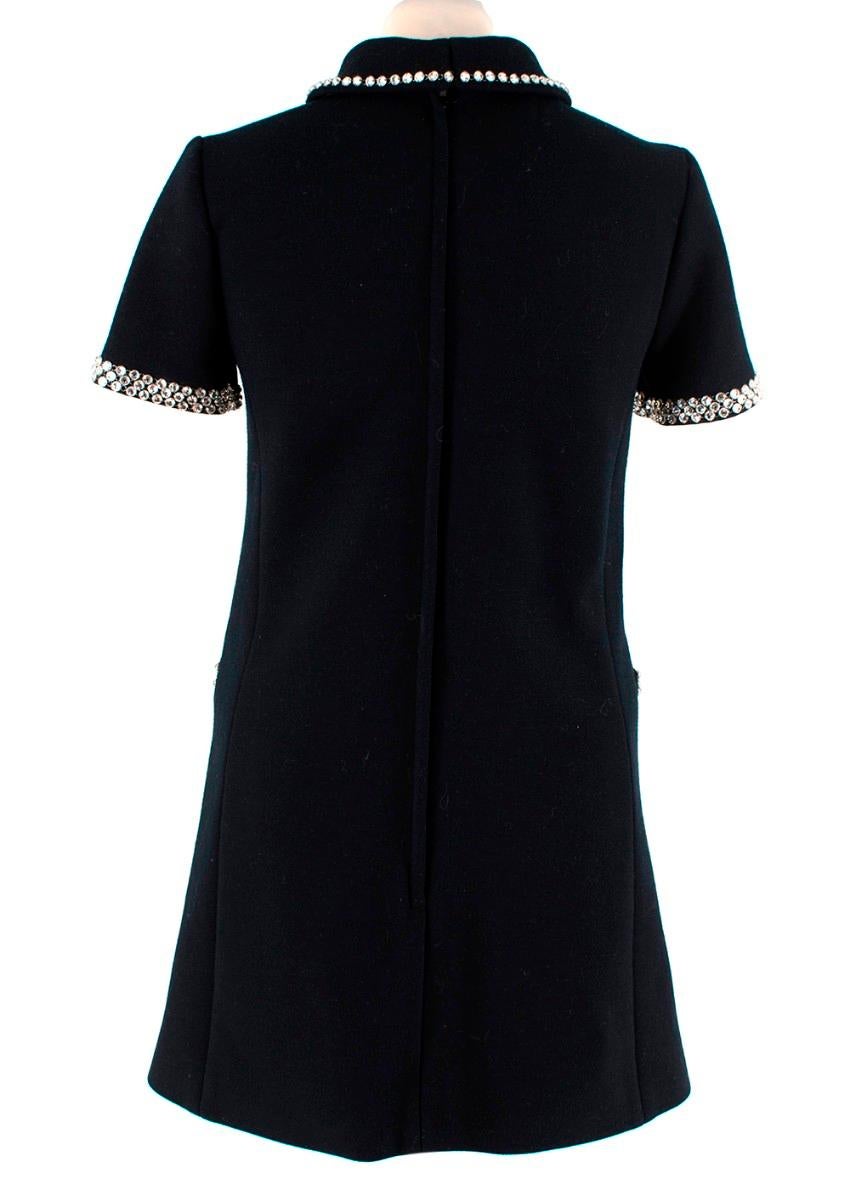 Saint Laurent Crystal Embellished Black Wool Mini Shift Dress In Excellent Condition For Sale In London, GB