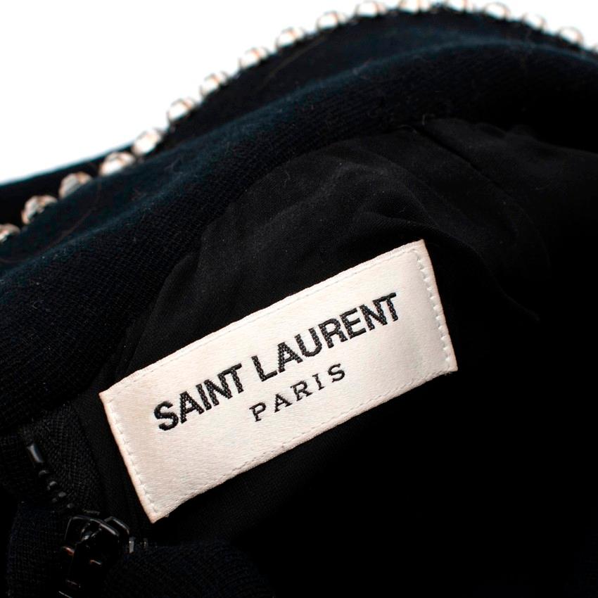 Saint Laurent Crystal Embellished Black Wool Mini Shift Dress For Sale 1