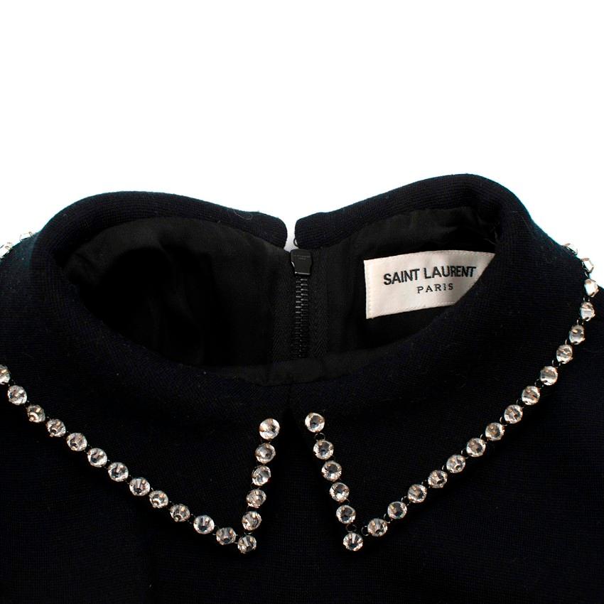Saint Laurent Crystal Embellished Black Wool Mini Shift Dress For Sale 2