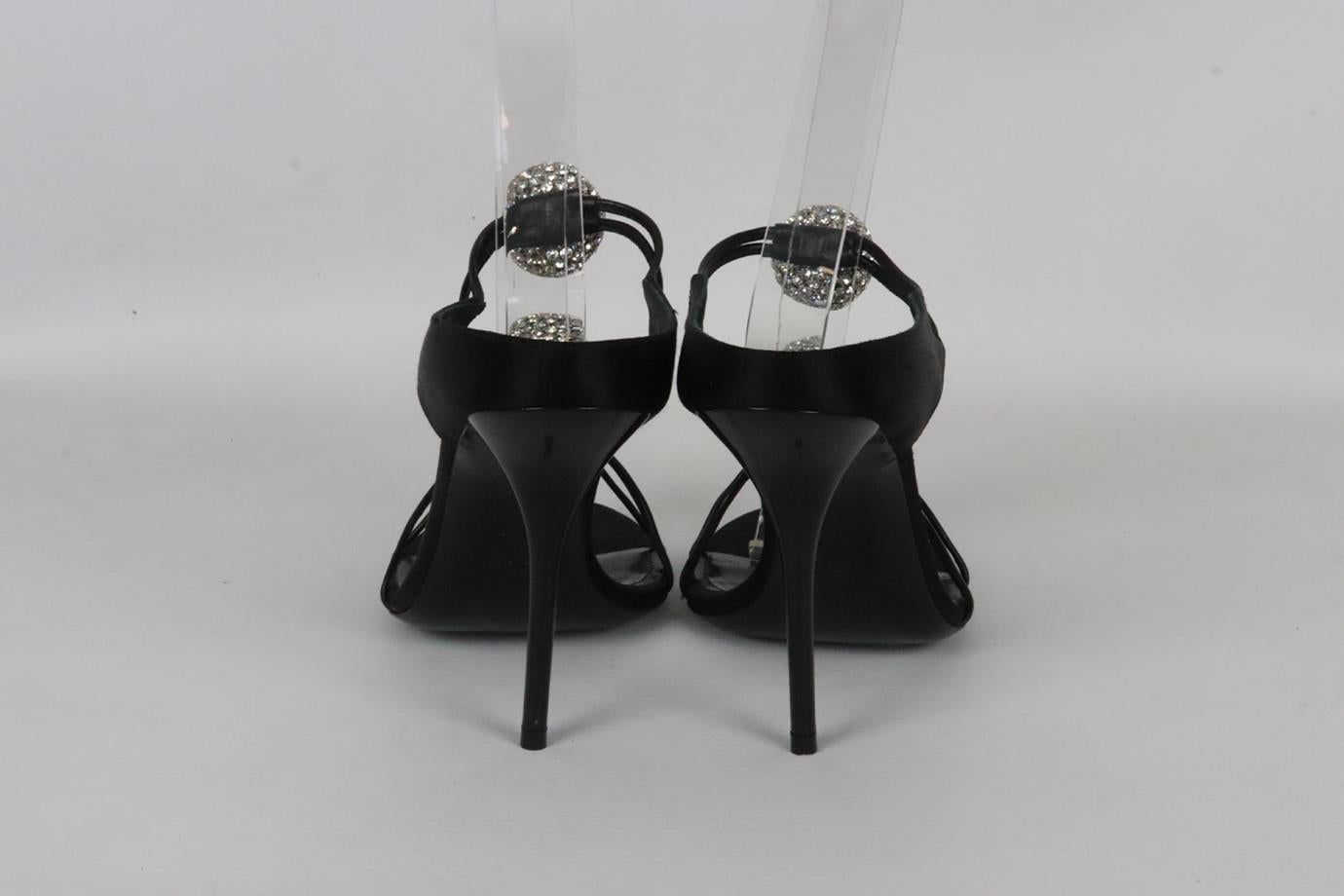 Saint Laurent Crystal Embellished Satin And Leather Mules Eu 38 Uk 5 Us 8 In Excellent Condition In London, GB