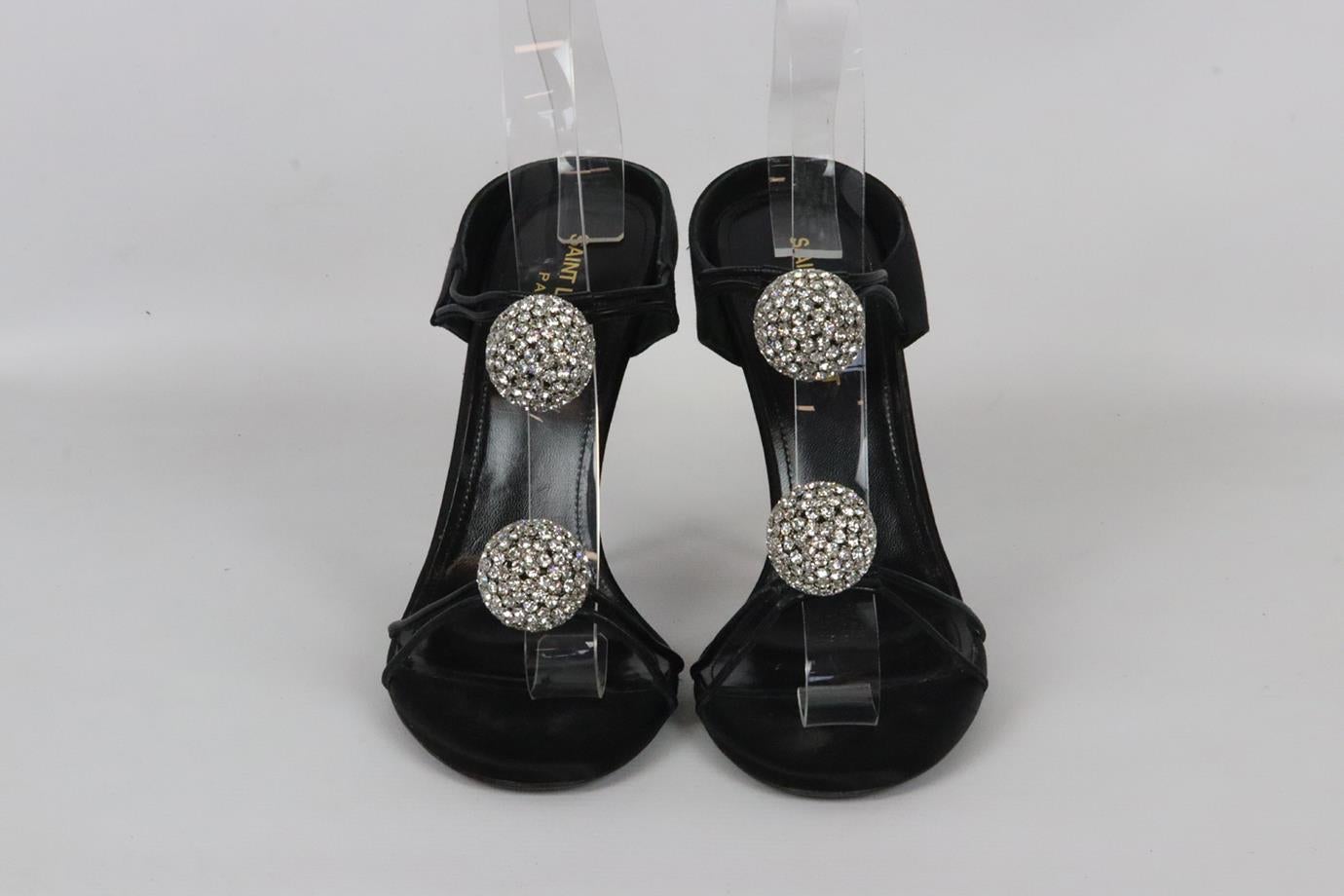 Women's Saint Laurent Crystal Embellished Satin And Leather Mules Eu 38 Uk 5 Us 8
