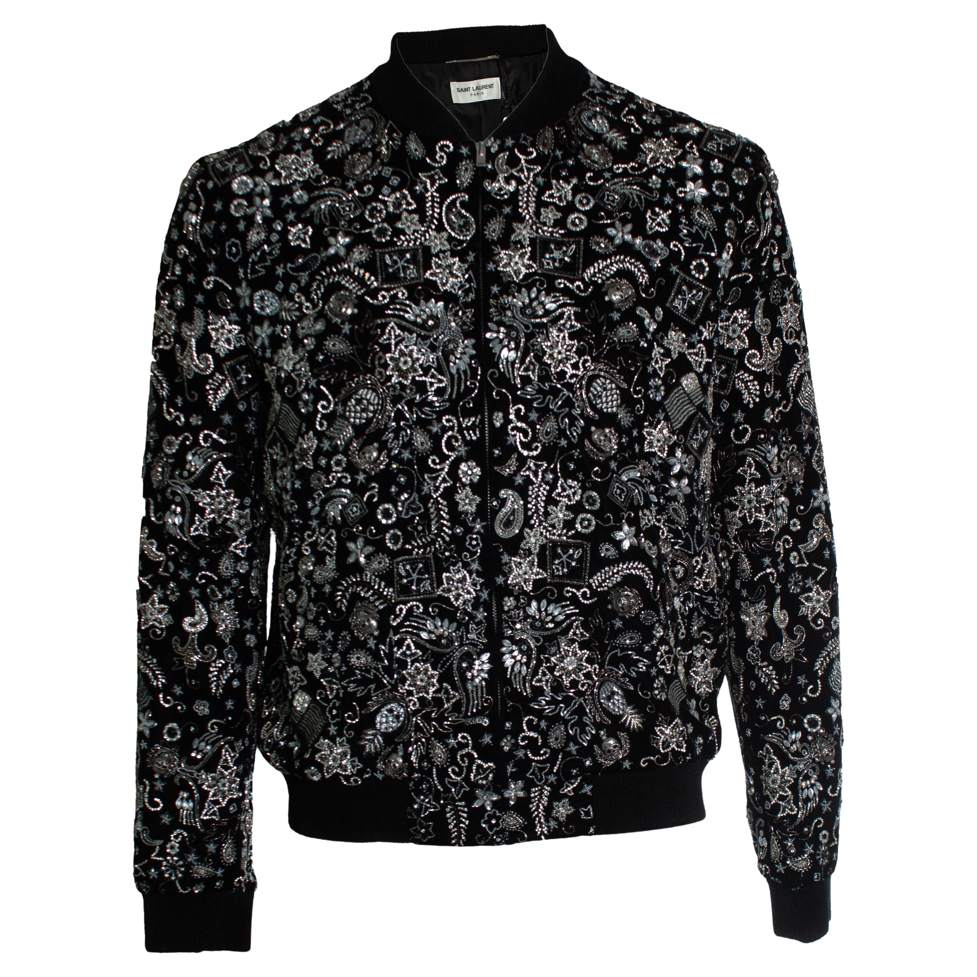 Saint Laurent, Crystal embellished velvet teddy bomber 2018