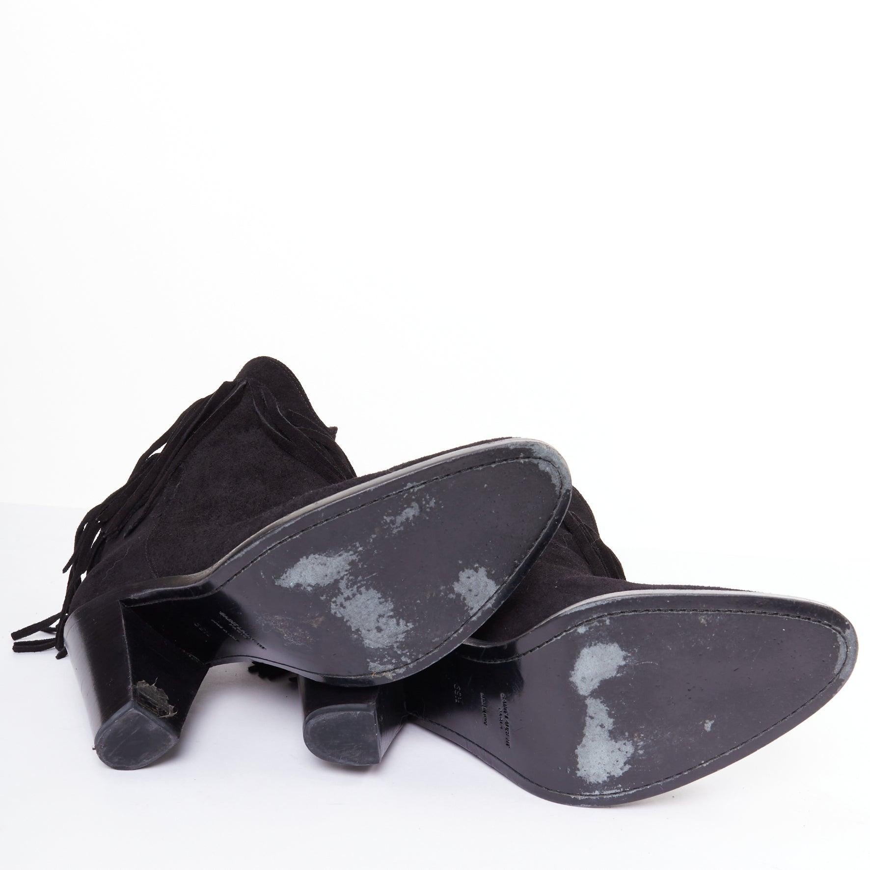 SAINT LAURENT Curtis 80 nero scamosciato frange tacco cubano stivali western EU39.5 in vendita 7