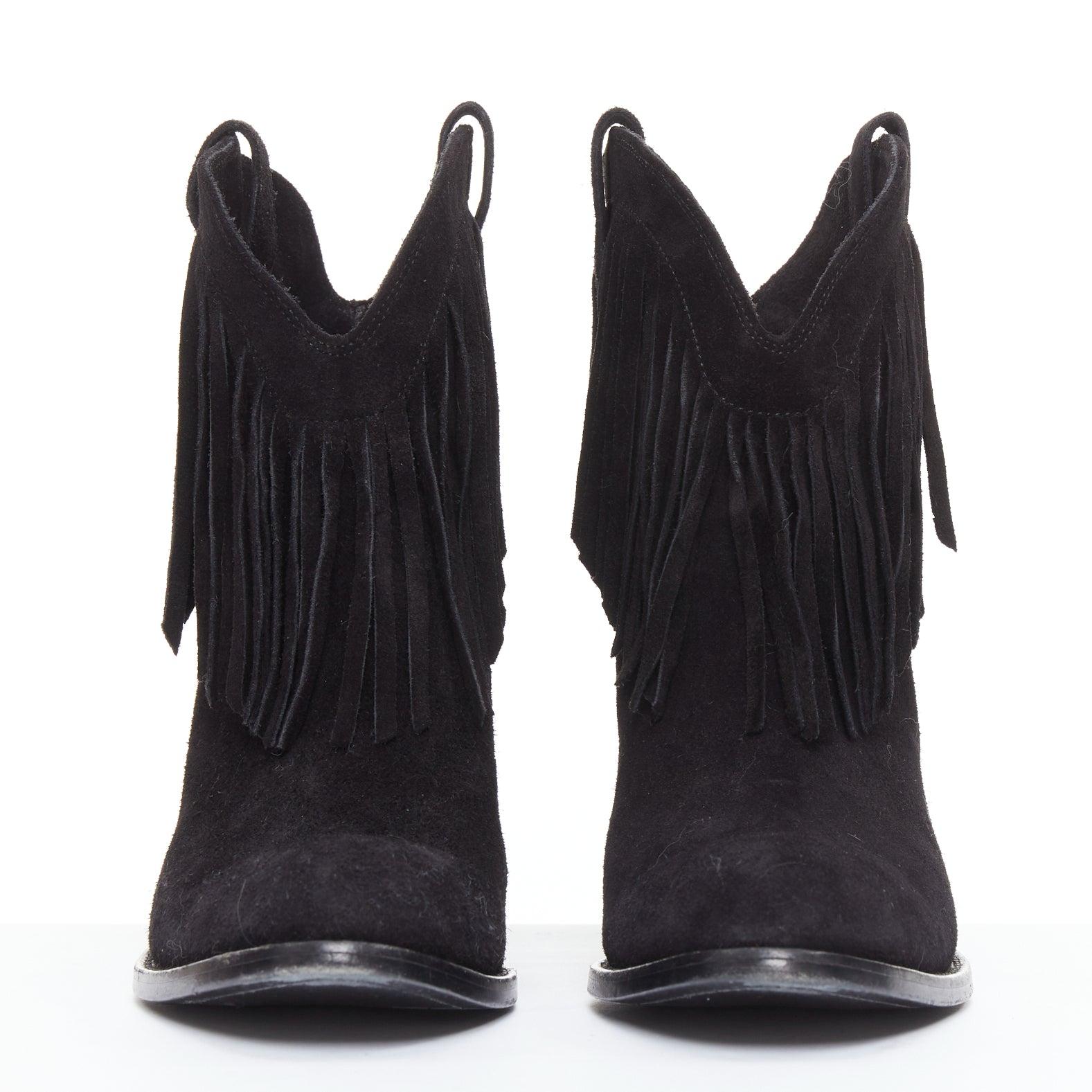 Nero SAINT LAURENT Curtis 80 nero scamosciato frange tacco cubano stivali western EU39.5 in vendita