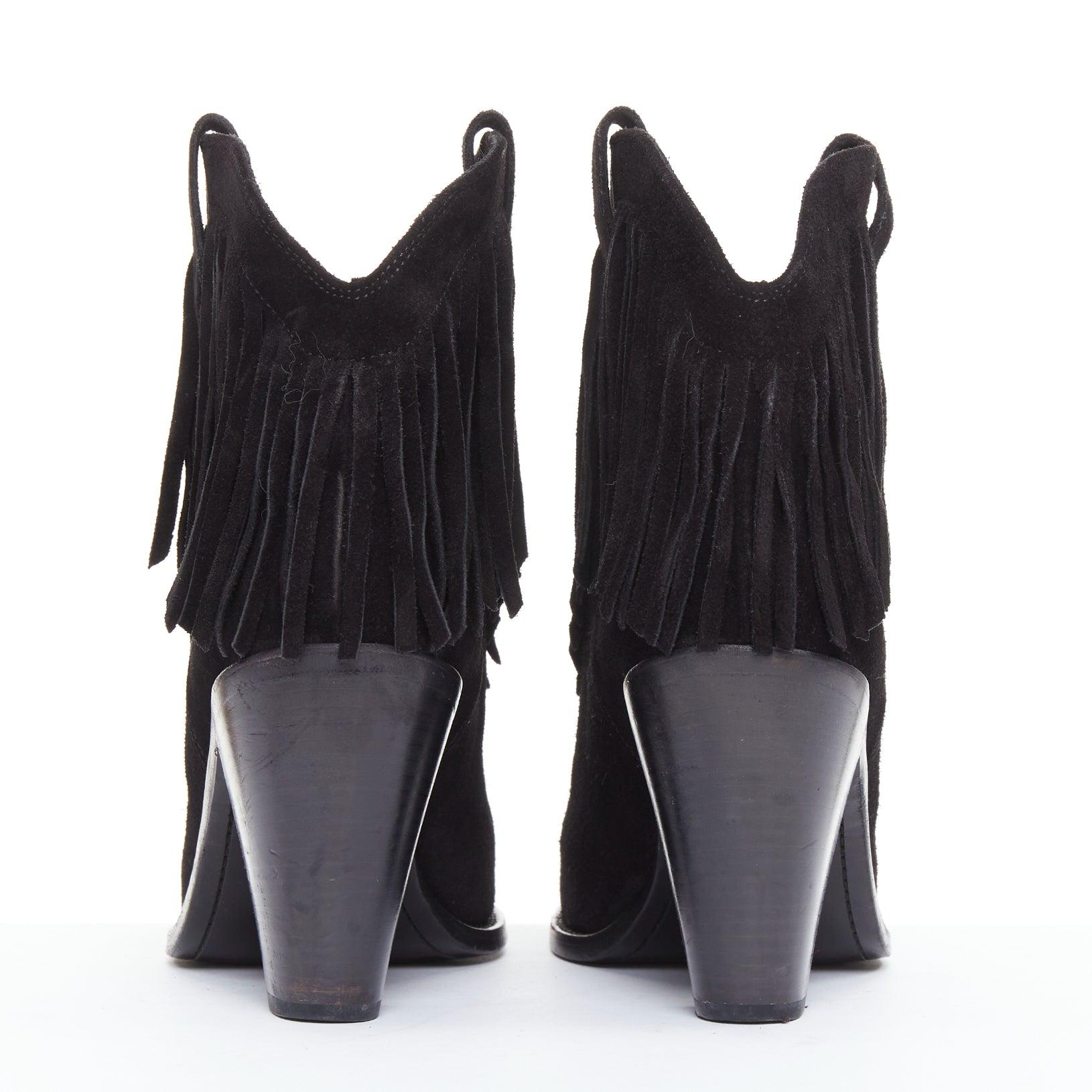 SAINT LAURENT Curtis 80 nero scamosciato frange tacco cubano stivali western EU39.5 in vendita 1