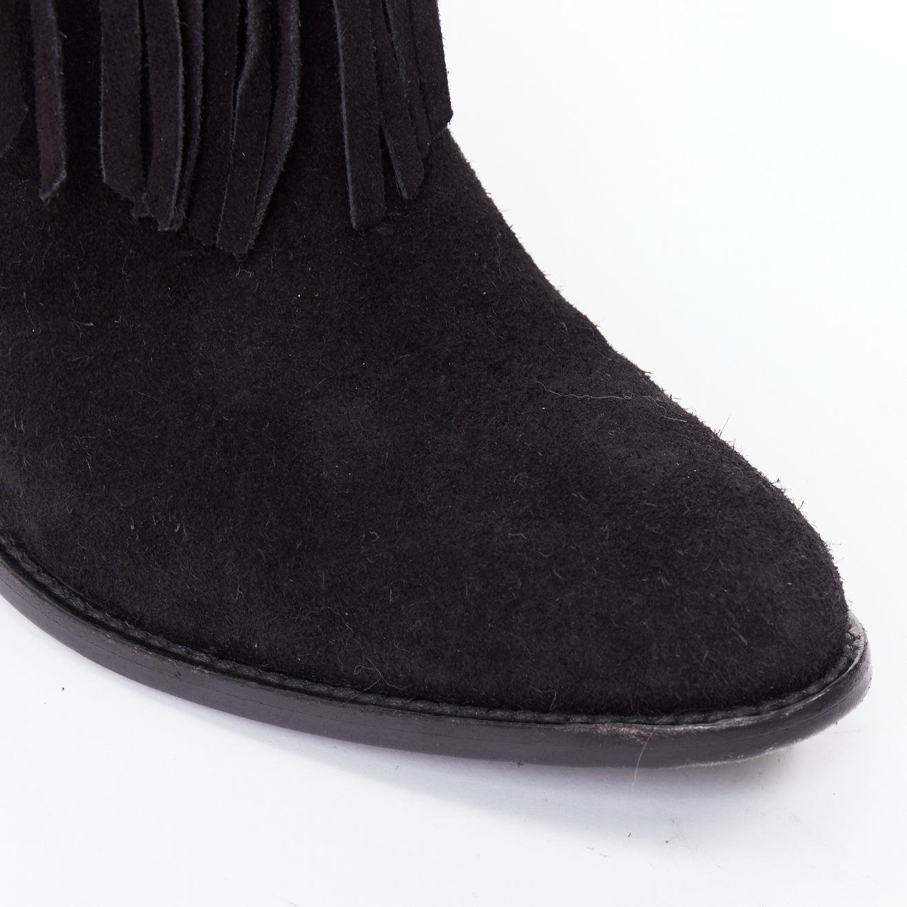 SAINT LAURENT Curtis 80 nero scamosciato frange tacco cubano stivali western EU39.5 in vendita 3