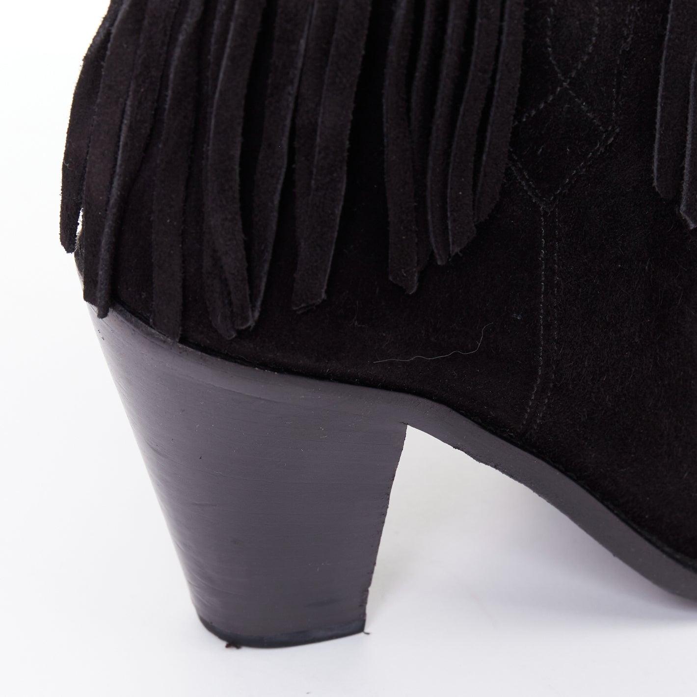 SAINT LAURENT Curtis 80 nero scamosciato frange tacco cubano stivali western EU39.5 in vendita 4