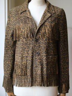 Saint Laurent Curtis Leopard-Print Fringed Suede Jacket
