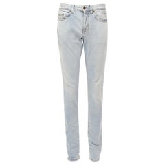 SAINT LAURENT D02 black smudge paint blue distressed washed jeans 30"