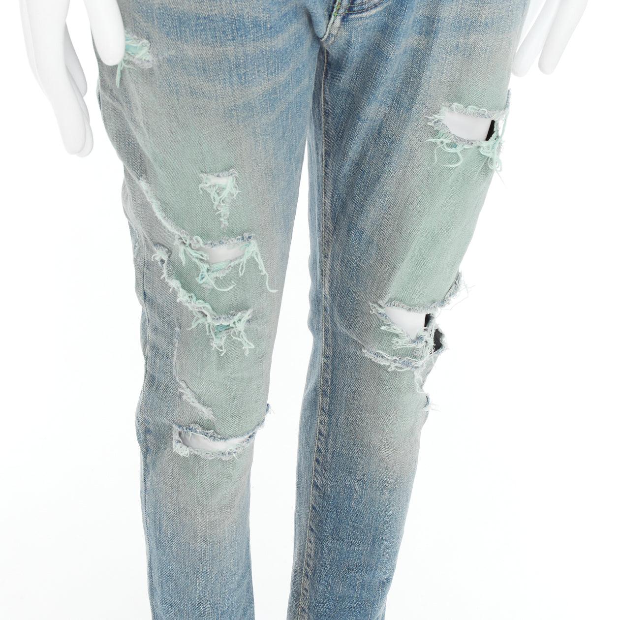 SAINT LAURENT D02 M/SK UW Cras Distressed blue ripped jeans 33