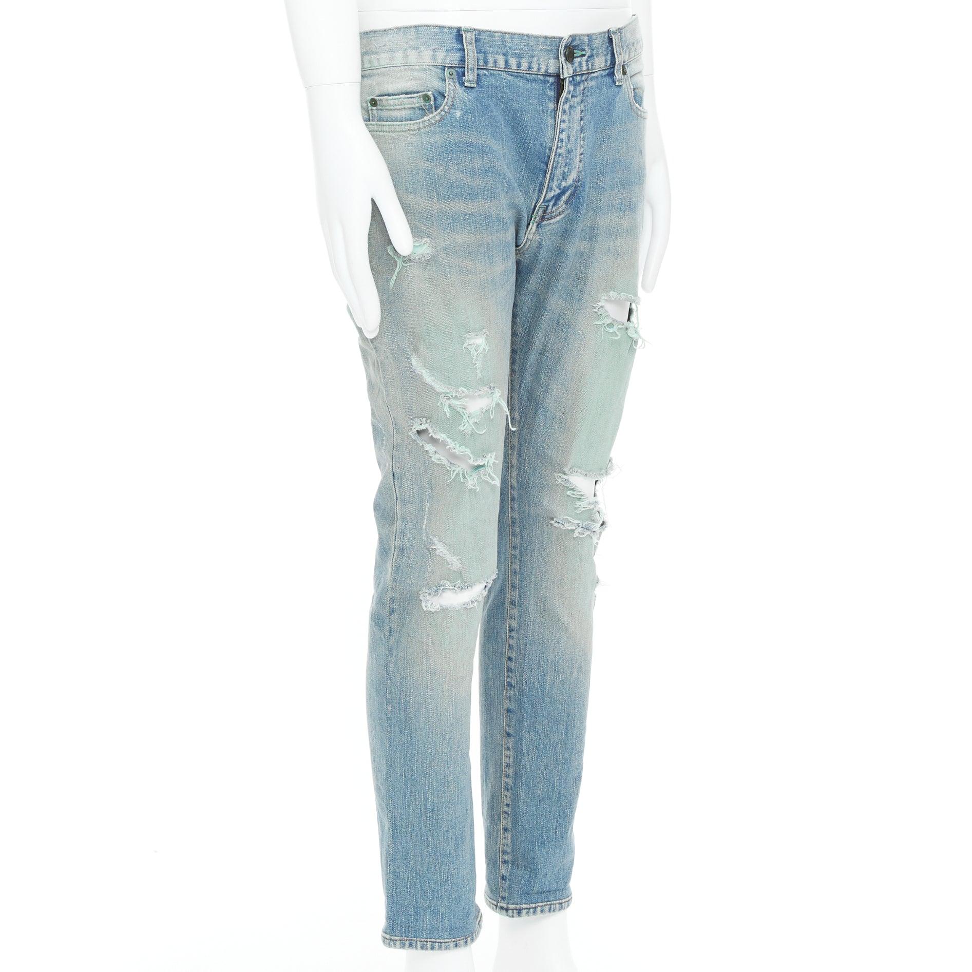 Blue SAINT LAURENT D02 M/SK UW Cras Distressed blue ripped jeans 33
