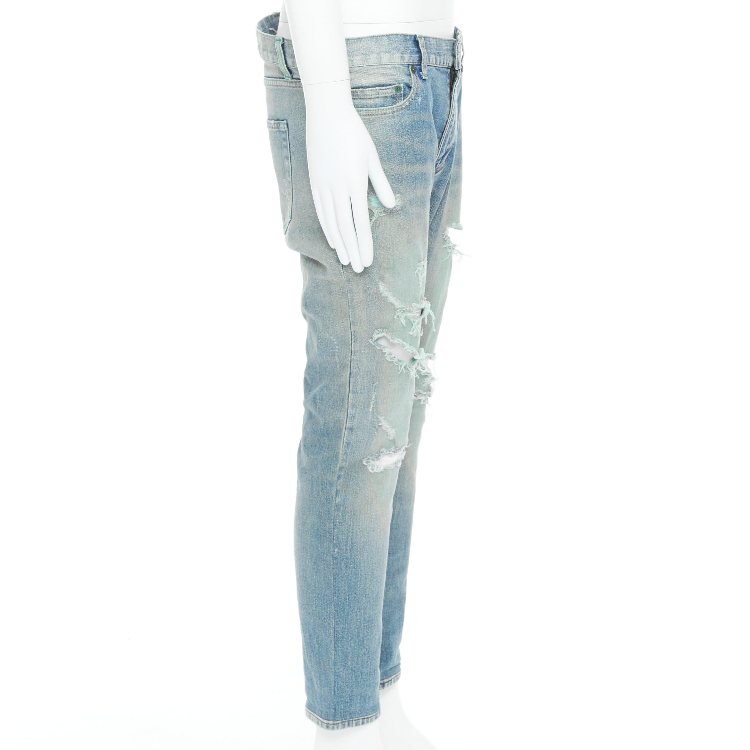 Men's SAINT LAURENT D02 M/SK UW Cras Distressed blue ripped jeans 33