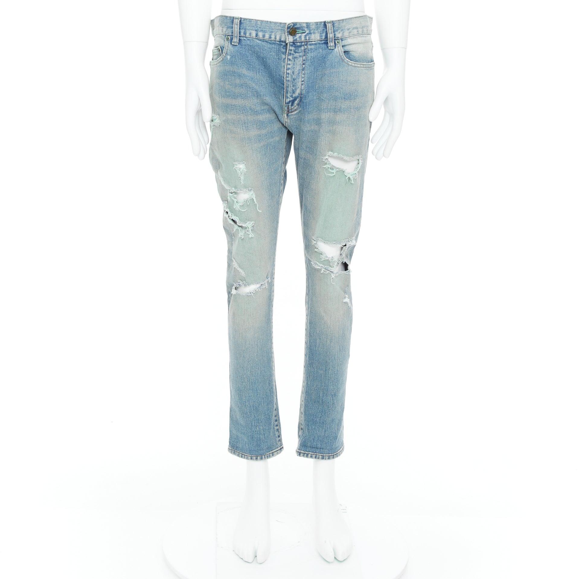 SAINT LAURENT D02 M/SK UW Cras Distressed blue ripped jeans 33