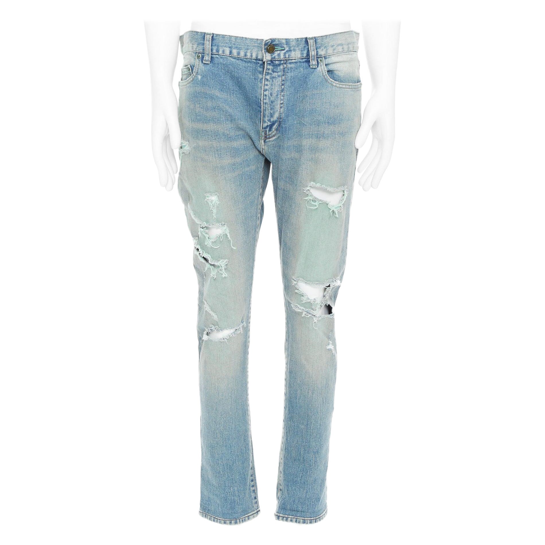 SAINT LAURENT D02 M/SK UW Cras Distressed blue ripped jeans 33"