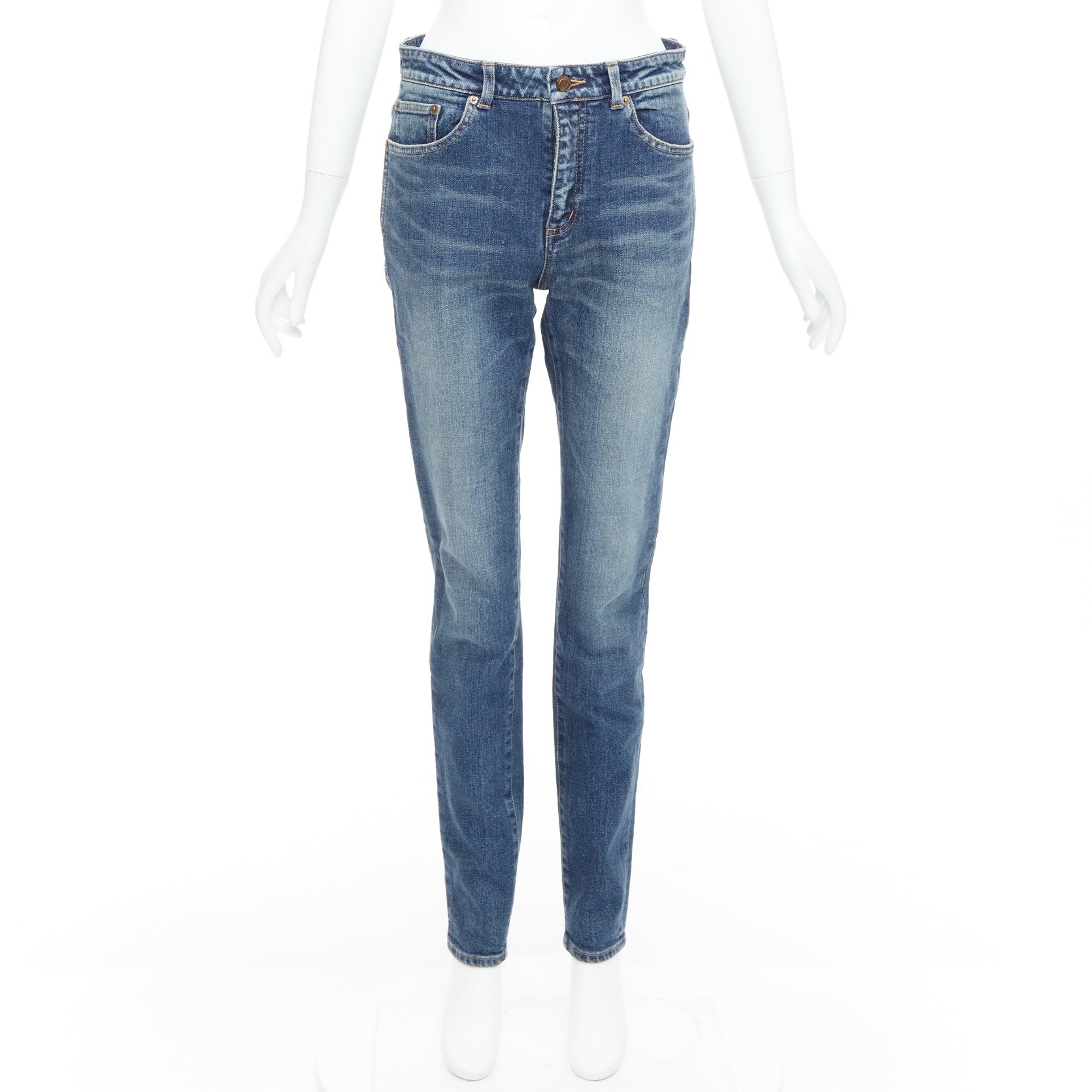 SAINT LAURENT D05 gewaschene blaue klassische Jeans mit schmaler Taille 29