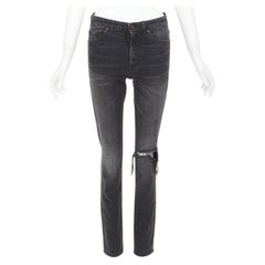 Jean skinny délavé gris, taille mi-haute, effet usé, Saint Laurent D06, 66 cm