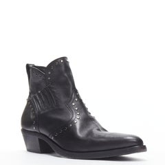SAINT LAURENT Dakota 50 black leather studded western ankle boot EU42