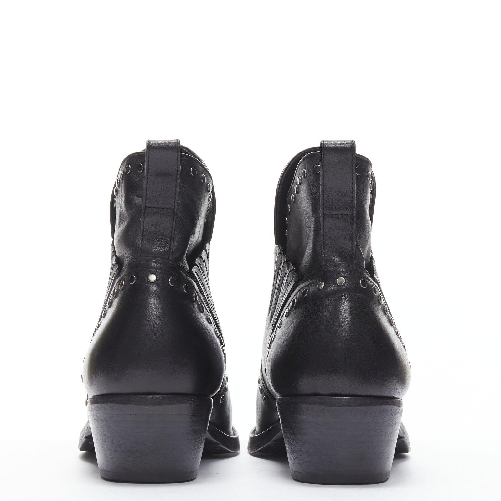 SAINT LAURENT Dakota 50, stivaletto western in pelle nera con borchie EU42 1