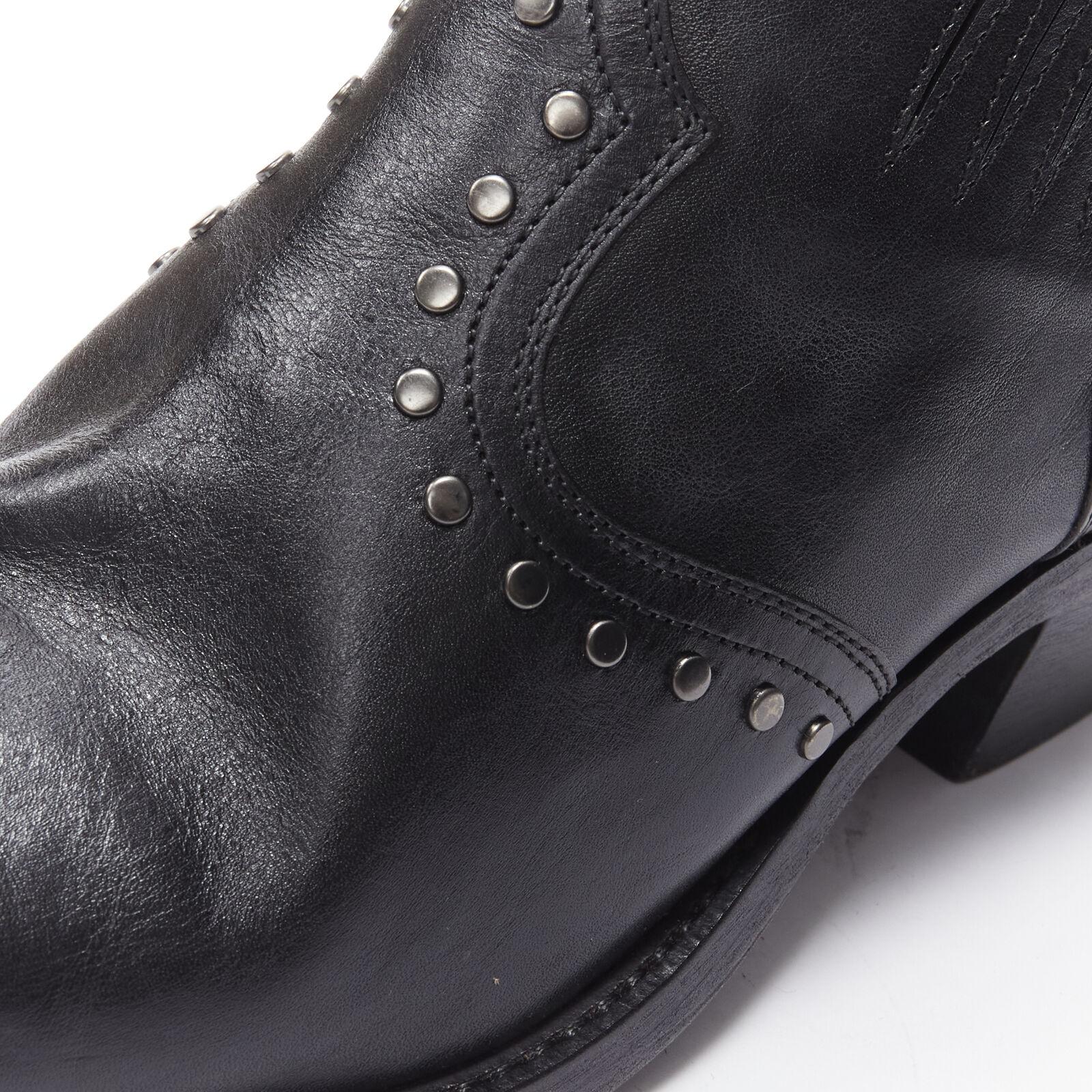 SAINT LAURENT Dakota 50, stivaletto western in pelle nera con borchie EU42 3
