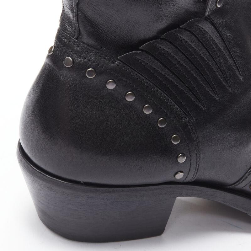 SAINT LAURENT Dakota 50 black leather studded western ankle boot EU43 6