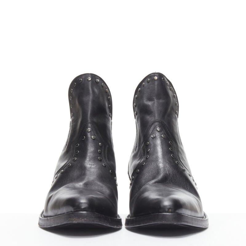 Black SAINT LAURENT Dakota 50 black leather studded western ankle boot EU43